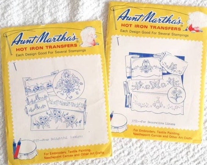 Butterfly Mr & Mrs Floral Linens Hot Iron Transfers Vintage Aunt Martha ...