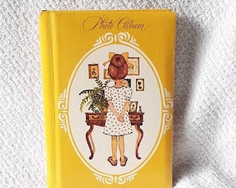 Álbum de fotos con niña en la portada, mangas de 4 pulgadas, anilla en espiral, años 70