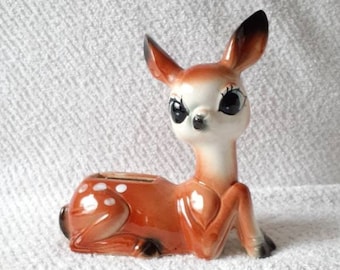 Bambi Vintage Ceramic Home Decor Planter Big Eye Doe