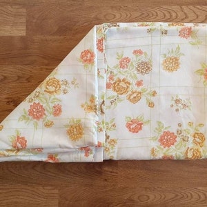 Sears Linen Flat Double Sheet Gold and Orange Florals 80s