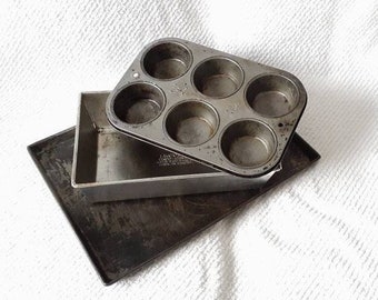 Ekco Baking Pan Set Cupcakes Sheet Loaf Vintage Ekcoloy