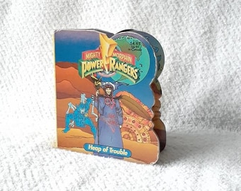 Vintage Mighty Morphin Power Rangers Board Book 1994 Heap Of Trouble Saban MMPR Shaped Childrens 90's Kids Nostalgia Toy Collectable