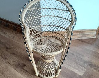 Boho Wicker Peacock Chair For Dolls Or Plant Holder Display