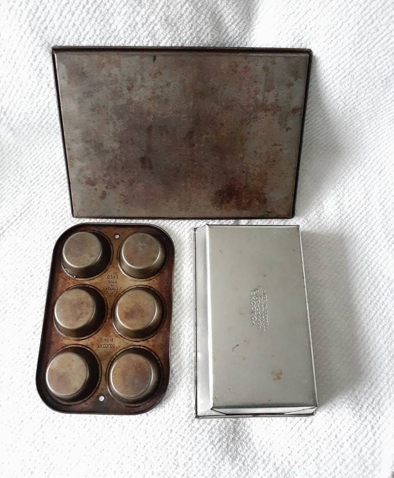 Ekco Baking Pan Set Cupcakes Sheet Loaf Vintage Ekcoloy Etsy