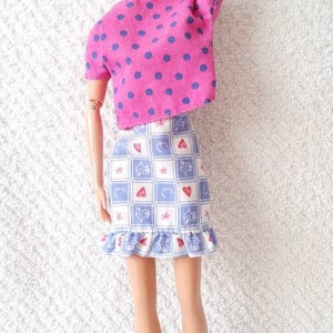 Barbie Skirts Crop Top Pink Purple Vintage 12 inch Doll Clothing image 8