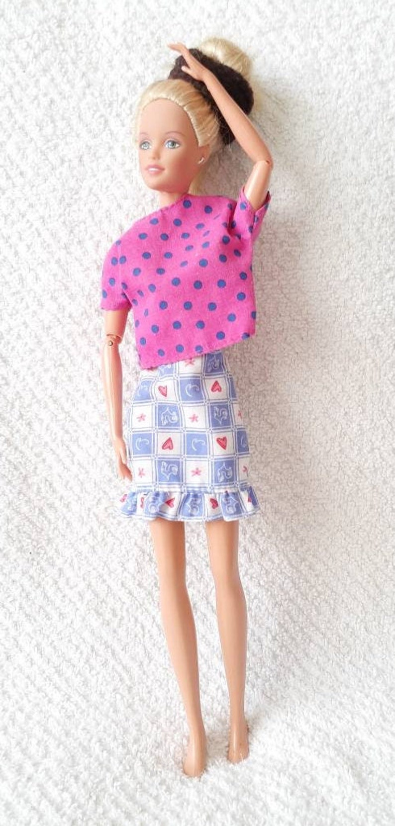 Barbie Skirts Crop Top Pink Purple Vintage 12 inch Doll Clothing image 8