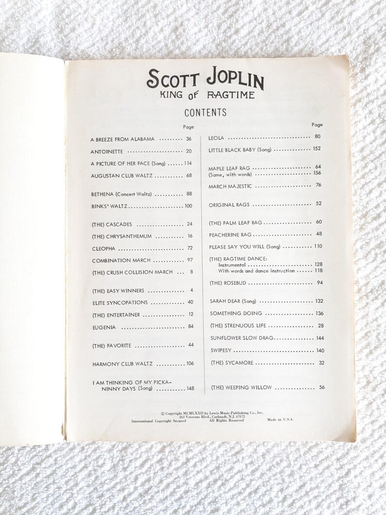 Ragtime Piano Scott Joplin King Of Ragtime Vintage Sheet Music Book with Illustrations image 2