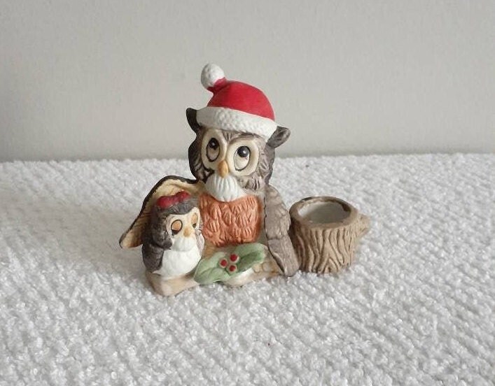 Candle Holder Adorable Christmas Owls Vintage Holiday Decor