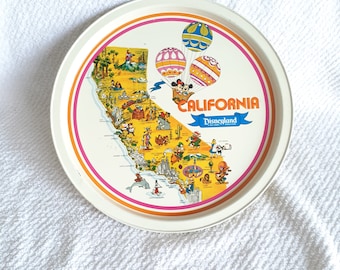 California Disneyland Souvenir Metal Tray Mickey Minnie Mouse Hot Air Balloon