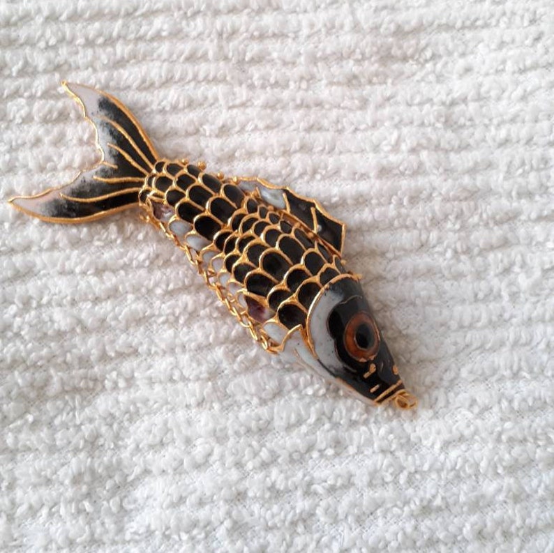 Beautiful Enamel Swimming Fish Pendant Cloisonne Style