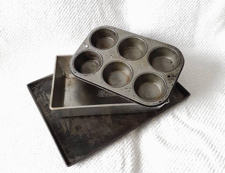 Ekco Baking Pan Set Cupcakes Sheet Loaf Vintage Ekcoloy Etsy