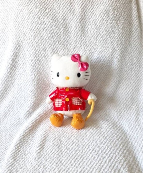 Hello Kitty Plush With Vinyl Raincoat and Umbrella VTG Sanrio