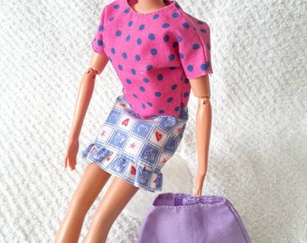 Barbie Skirts Crop Top Pink Purple Vintage 12 inch Doll Clothing