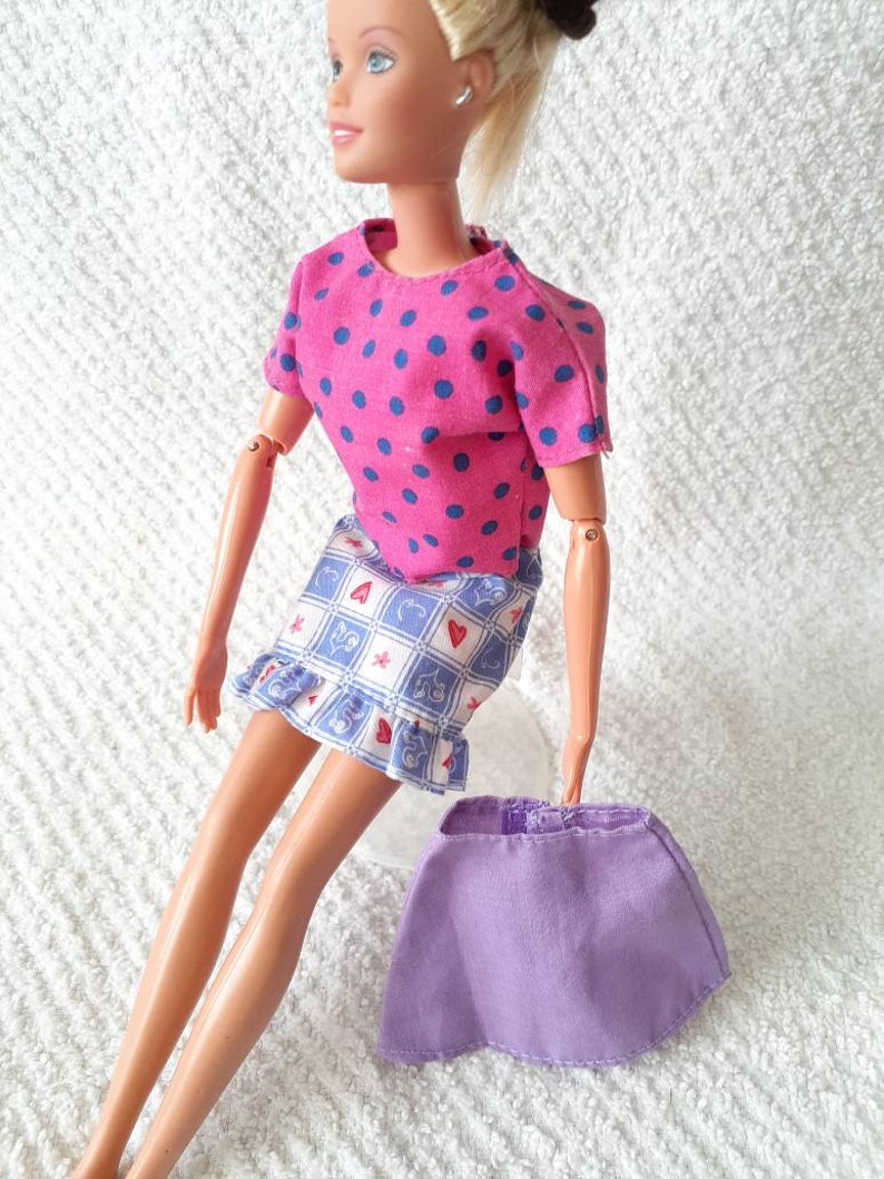 Barbie Skirts Crop Top Pink Purple Vintage 12 inch Doll Clothing image 1