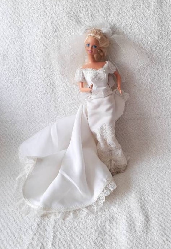 Barbie Bridal Dress and Doll With Elaborate Train Veil Ring