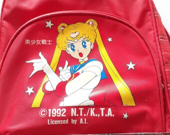 VTG 90s Pretty Guardian Soldier SAILOR MOON Backpack Sailor Star Japanese RARE Sailor Moon Backpack Red Plaid 90s Kids School Bag Anime  main image 4