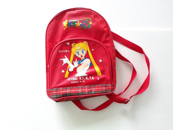Sailor Moon Backpack Red Plaid 90s Kids School Bag Anime 