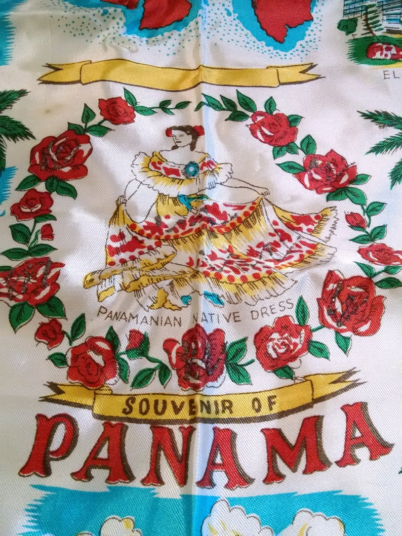 Bright Fabulous Vintage Satin Souvenir Pillow Cover Panama