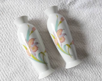 Pair Otagiri Vases Vintage White with Pink Orchid Bud Vase