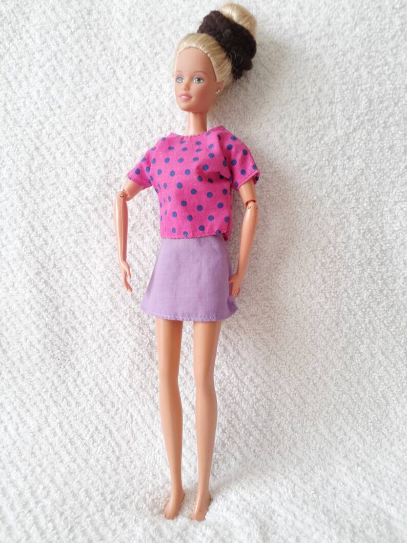 Barbie Skirts Crop Top Pink Purple Vintage 12 inch Doll Clothing image 5