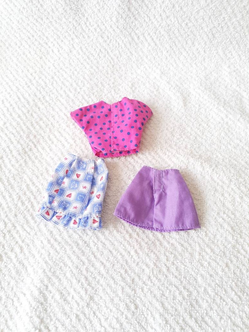 Barbie Skirts Crop Top Pink Purple Vintage 12 inch Doll Clothing image 3