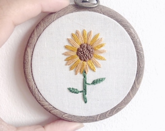 Mini 3" sunflower embroidery hoop, Sunflowers, Wildlife embroidery, Nature, Botanical embroidery, Hand stitched florals, forever flowers