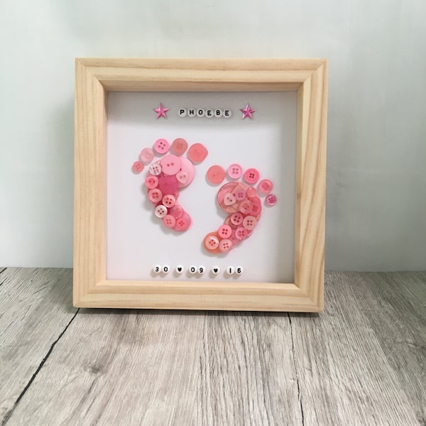 Handmade personalised baby girl, baby boy feet button art // button picture // home decor // wall art