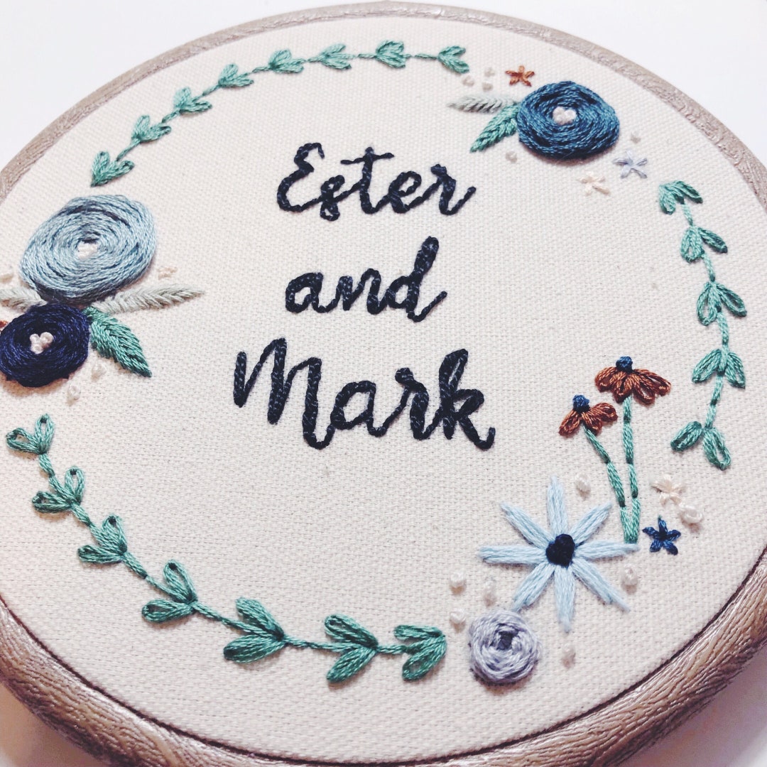Custom Floral Embroidery Hoop Art, Hand Stitched Embroidery Wreath ...