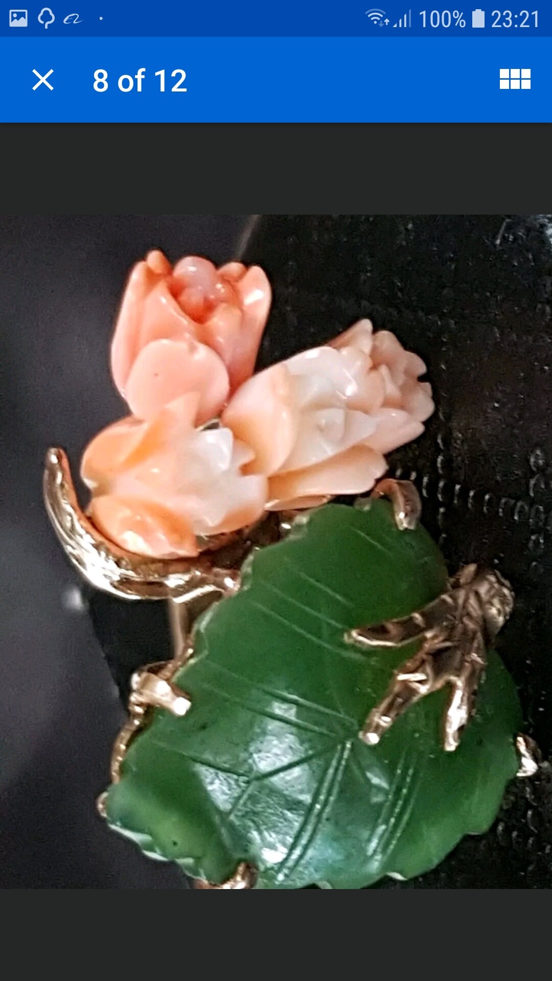 Coral 14k Gold Leaf Ring 14k Yellow Gold Jade Leaf Angel Skin
