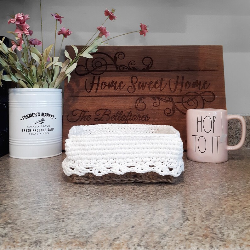 Jute Homeware Easter Basket Jute Decor Jute Basket Twine Basket Jute Storage Kitchen Basket Crochet Jute and Cotton Basket