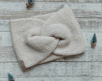 Women's Knit Twist Headband - Knit Headband - Knit Ear Warmer - Winter Headband - Twisted Headband - Knitted Twist Headband -Beige Headband