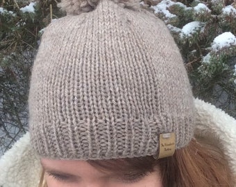 Winter Hat, Winter muts, Pom hoed, Pom muts, gebreide Pom hoed, breien muts, Beige Pom hoed, Beige muts, vrouw hoed, wollen hoed, Pom-Pom