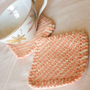 Coasters, Set of Four Orange and Cream Knit Square Cotton Coasters