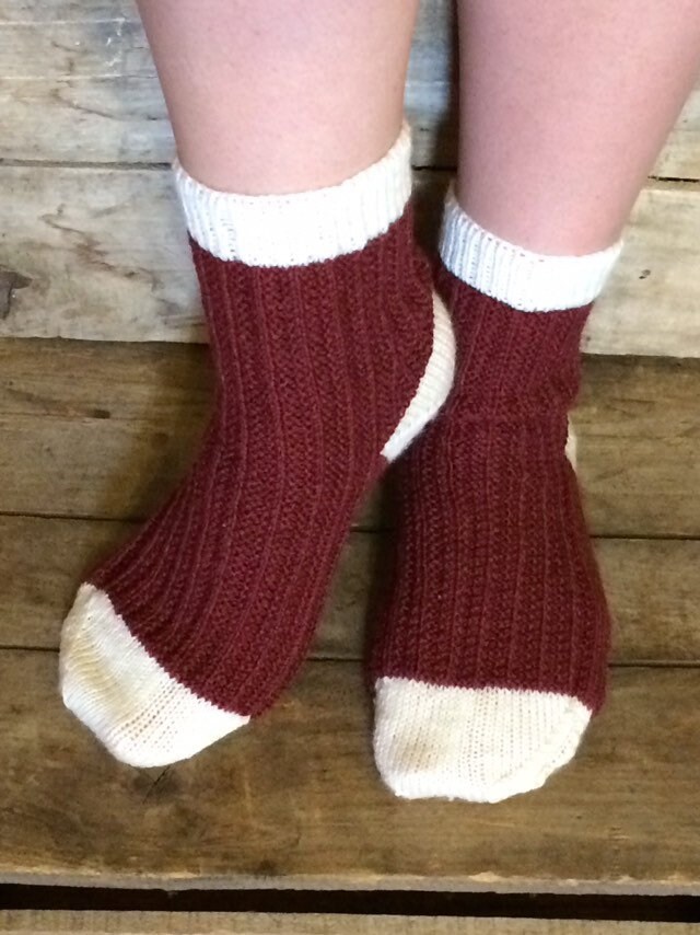 Socks, Knit Maroon and Cream Boot Socks for Women