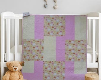 Sunshine Clouds Baby Quilt: Soft Flannel, Pastel Nursery Decor, Made USA
