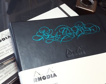Custom Foiled Journal, Black, A5 Landscape, with custom signature