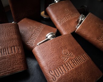 Leather Flask w/ Client Submitted Artwork
