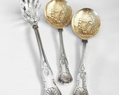 3pc KINGS Pattern - William Adams Sheffield Berry Spoons - FB Rogers Pasta Fork