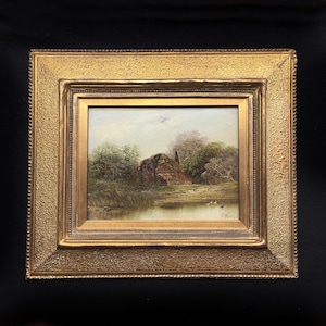 Antique - CHARLES GREVILLE MORRIS (1861-1922) - Original Artist Signed Oil on Board Landscape Painting in Gilt Frame