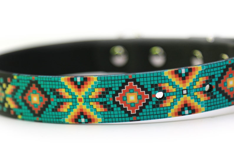 Waterproof Dog Collar Aztec Design On Black 1 Inch
