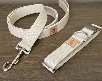 Heavy Duty Hemp Canvas Dog Collar & Lead Set - Silver