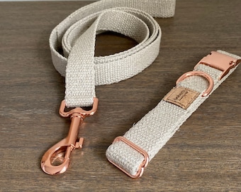 Organic Hemp Dog Collar & Lead Set - Rose Gold