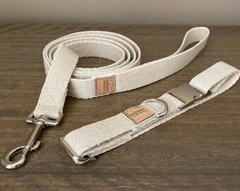 Super Soft Hemp Dog Collar & Lead Set - Silver