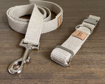 Organic Hemp Dog Collar & Lead Set - Silver