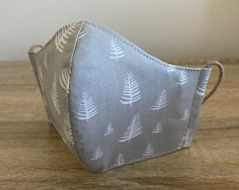 Grey Pine - GOTS Certified Organic Cotton Face Mask - Four Layer - Adjustable Ties & Shapable Nose