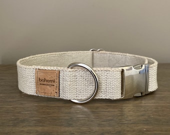 Heavy Duty Hemp Canvas Dog Collar - Silver