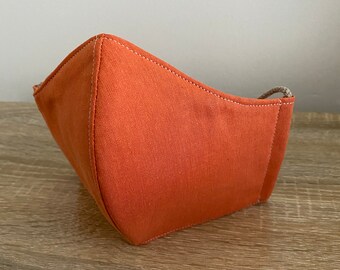 Citrus Orange GOTS Certified Organic Cotton Face Mask - Four Layer - Adjustable Ties & Shapable Nose