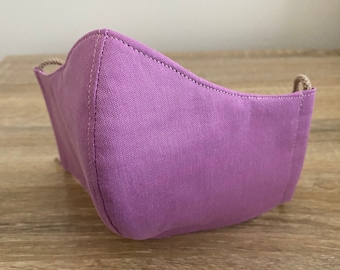 Lilac GOTS Certified Organic Cotton Face Mask - Four Layer - Adjustable Ties & Shapable Nose