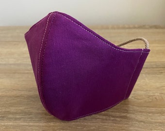 Purple GOTS Certified Organic Cotton Face Mask - Four Layer - Adjustable Ties & Shapable Nose