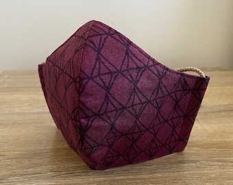 Maroon Diamond 100% Certified Organic Cotton Face Mask - Four Layer - Adjustable Ties & Shapable Nose